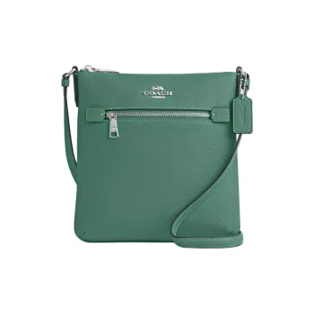 COACH File Cross Grain Leather Shoulder Bag, Crossbody Bag Small Size Women's Silver & Bright Green
