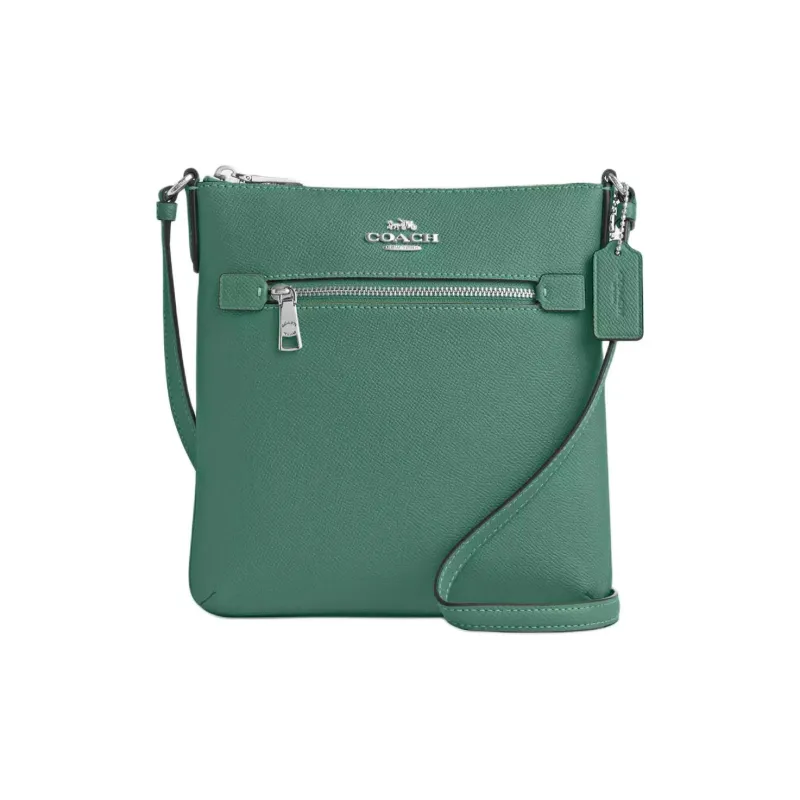 COACH File Cross Grain Leather Shoulder Bag, Crossbody Bag Small Size Women's Silver & Bright Green-0