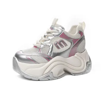 Shoe Cabinet Floral Language Anti-Slip Wear-Resistant Breathable Lightweight Height Increasing Low-Top Chunky Sneakers