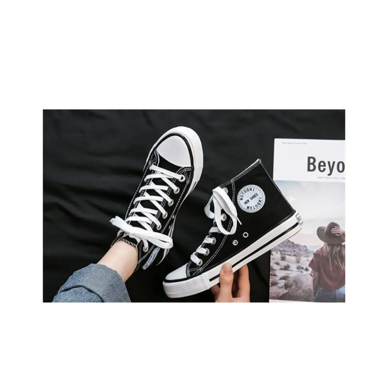 QITUMAUL High Top Canvas Shoes Women's Black-1