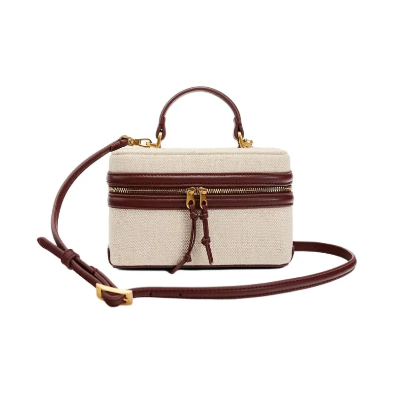 ZARA Cotton Small Square Bag One Shoulder Handbag Small Size Women's Strawberry-4