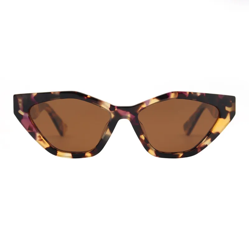Pair Ponyo Plate Frame Irregular Shape Sunglasses Unisex Tortoiseshell-7
