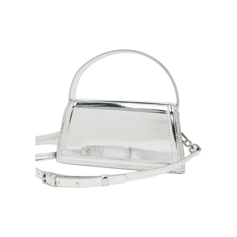 ZARA Polyurethane Shoulder Bag Crossbody Bag Handbag Mini Women's Silver-3