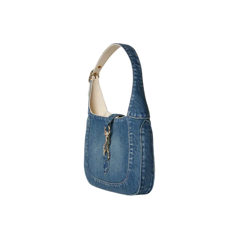 GUCCI Jackie 1961 Denim Handbag Shoulder Bag Small Size Women's Blue-2