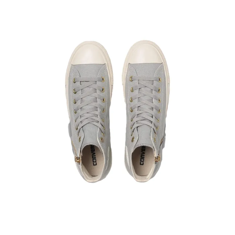 Converse All Star GOLDZIP HI Abrasion Resistant Breathable High Top Canvas Shoes Unisex Light Gray Japan Version-3