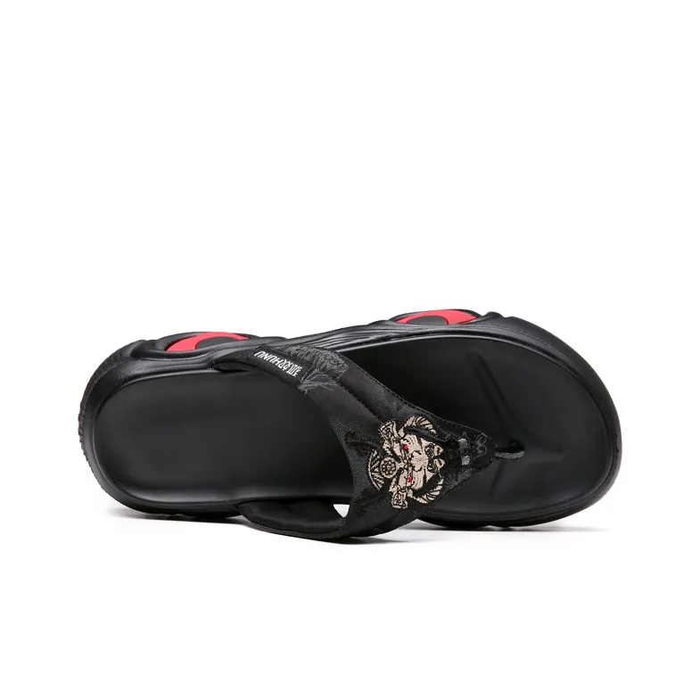 HUNU Odor Resistant Abrasion Resistant Flip Flops Men's Black-4