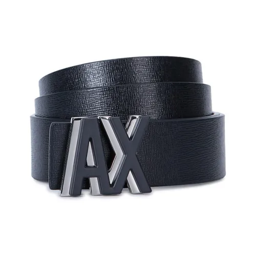 ARMANI EXCHANGEAE Adjustable Decoration Leather Belts Men's Navy Blue Width 3.5CM