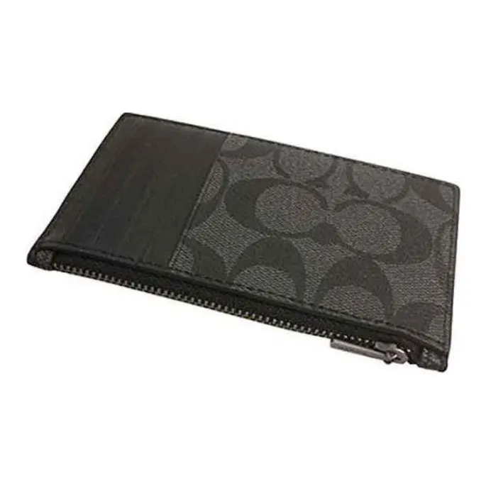 COACH Card Case PVC Coin Purse Clutch Card Holder Men's Black Gray Color-4