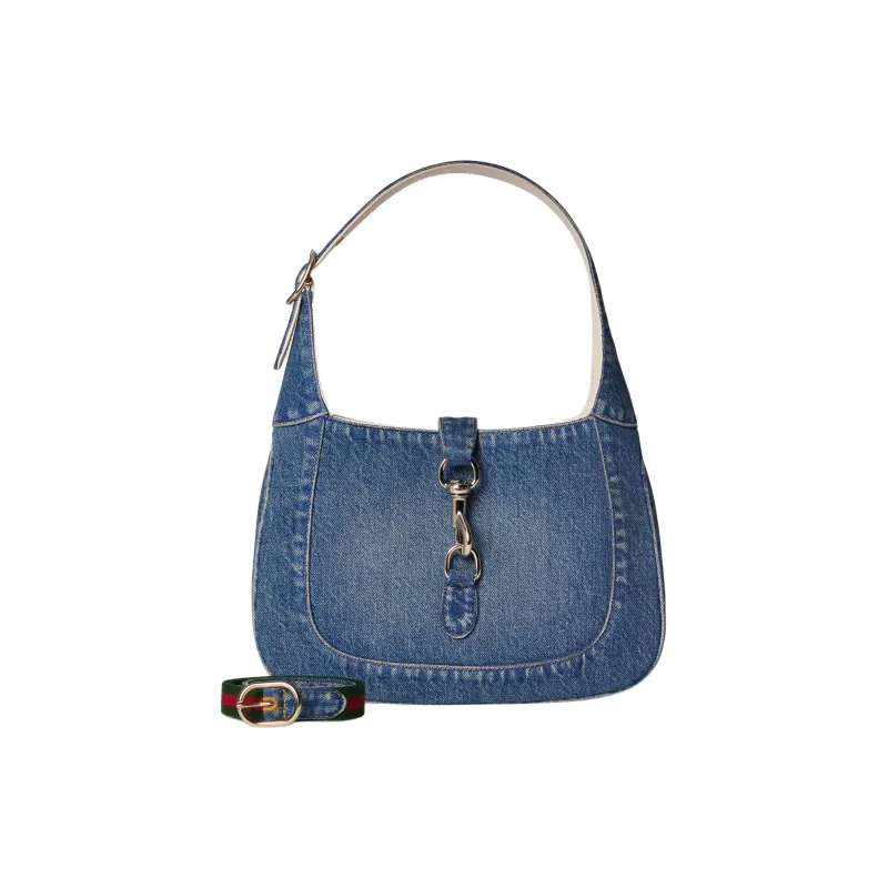 GUCCI Jackie 1961 Denim Handbag Shoulder Bag Small Size Women's Blue-1