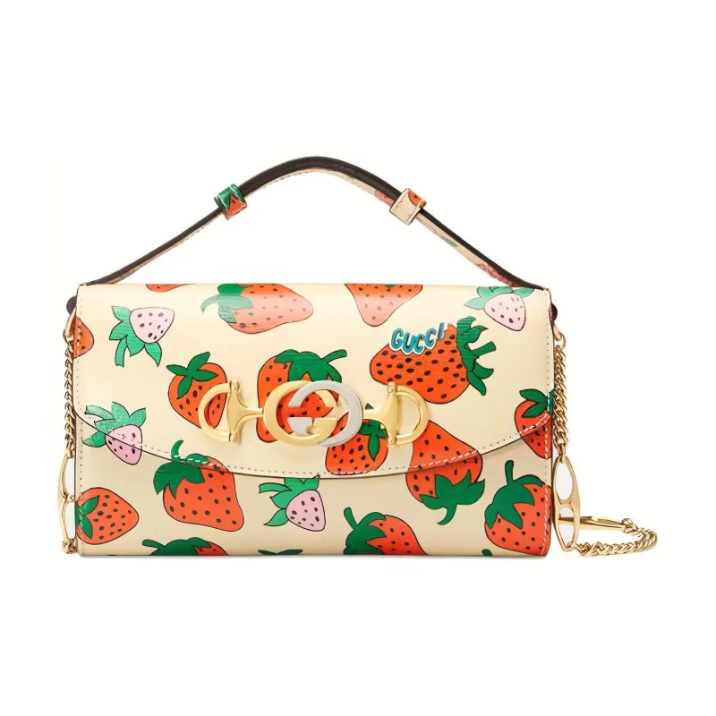 GUCCI Zumi Leather Shoulder Bag Mini Women's Beige & Red-0