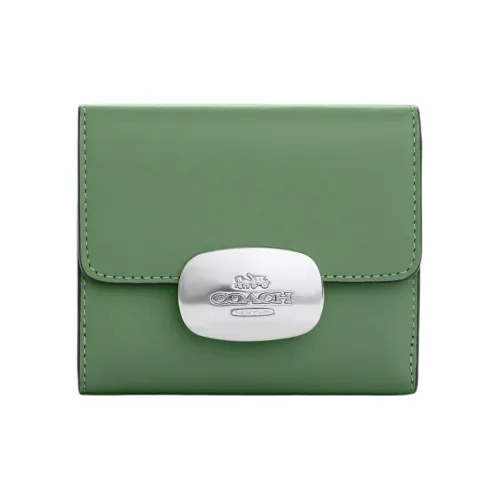 COACH Eliza Calfskin Wallet Mini Women's Silver & Light Green