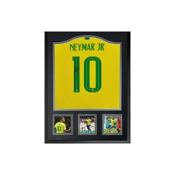 Three For Neymar 2018 World Cup Brazil Signed Soccer Apparel Jersey Framed Includes Certificate
