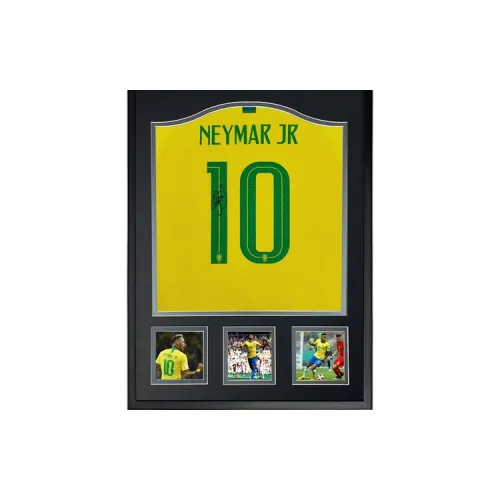 Three For Neymar 2018 World Cup Brazil Signed Soccer Apparel Jersey Framed Includes Certificate