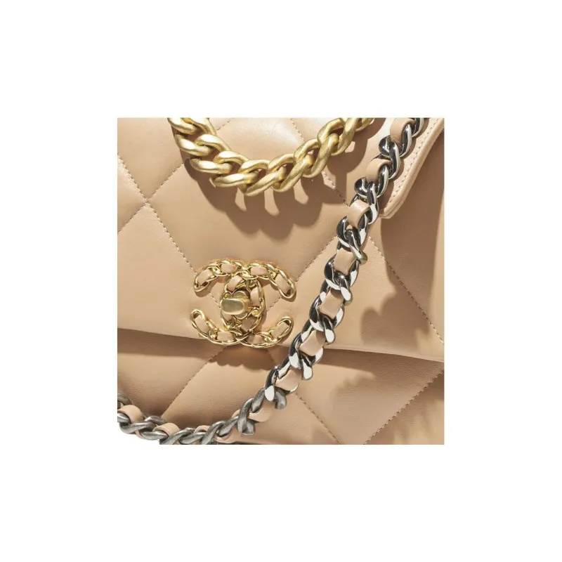 CHANEL 19Bag Bright Lambskin Handbag, Shoulder Bag, Crossbody Bag Women's Dark Beige-3