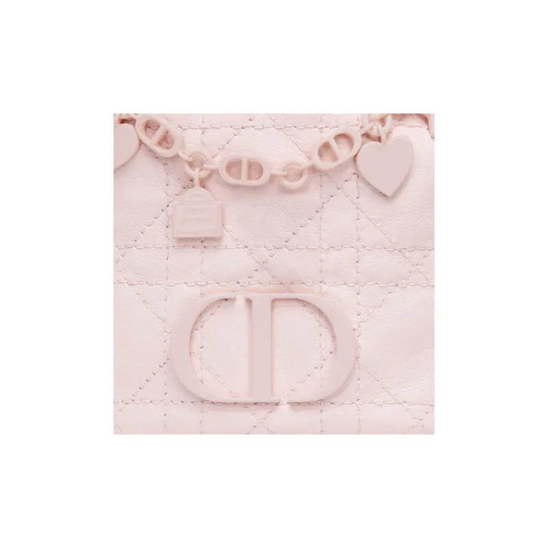 DIOR Wicker Pattern Sheepskin Bucket Bags Shoulder Bag Crossbody Bag Women's Pink-5