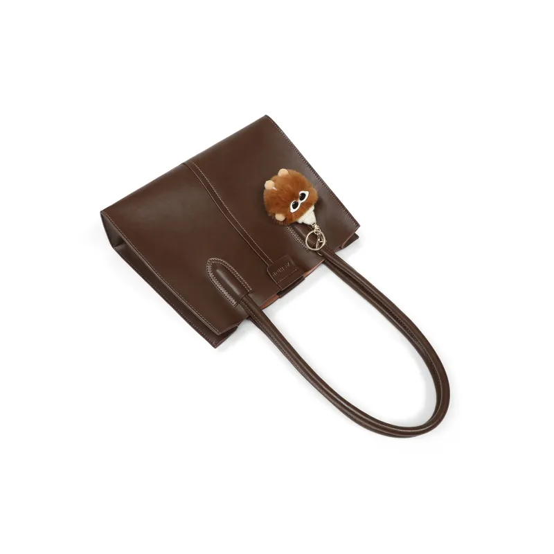 PT'SON Cow Leather With Synthetic Leather Underarm Handbag, Shoulder Bag Women's Coffee-3