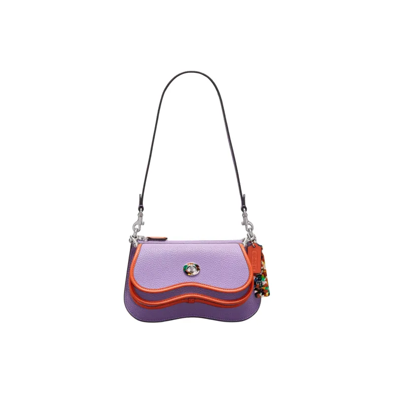 COACH Leather Handbag Shoulder Bag Medium Size Women's Purple Multicolor Orange-0