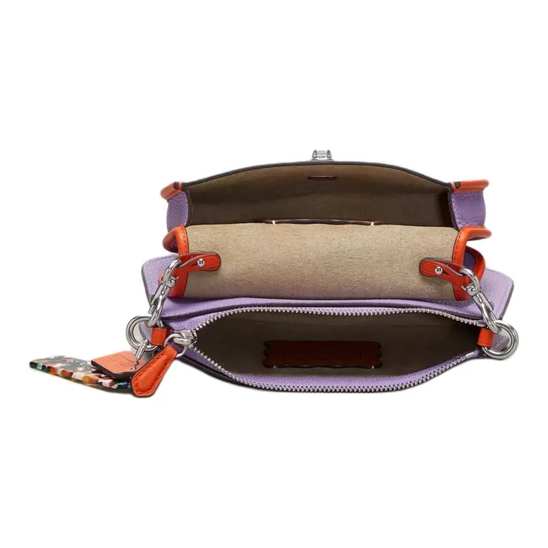 COACH Leather Handbag Shoulder Bag Medium Size Women's Purple Multicolor Orange-4