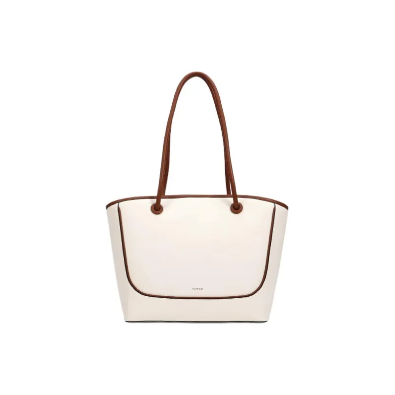 HONGU Cow Leather Tote Bag, Shopping Bag, Shoulder Bag, Handbag Tubas Women's White & Brown-0