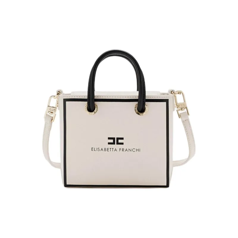 Elisabetta Franchi Polyester Blend With Polyurethane Shoulder Bag Crossbody Bag Handbag Women's Cream & Black-0