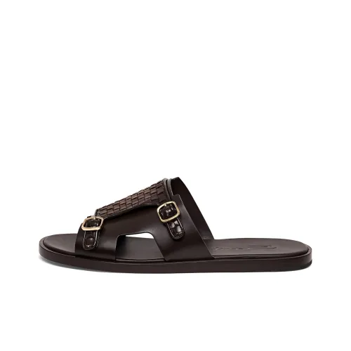 Santoni Interwoven strap Flat Leather Sandals