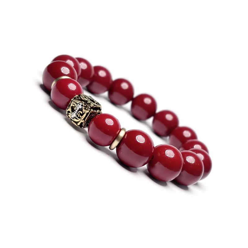 MOUNTAINS AND MANS Reconstructed Cinnabar Auspicious Fortune Beaded Bracelet Men's-1