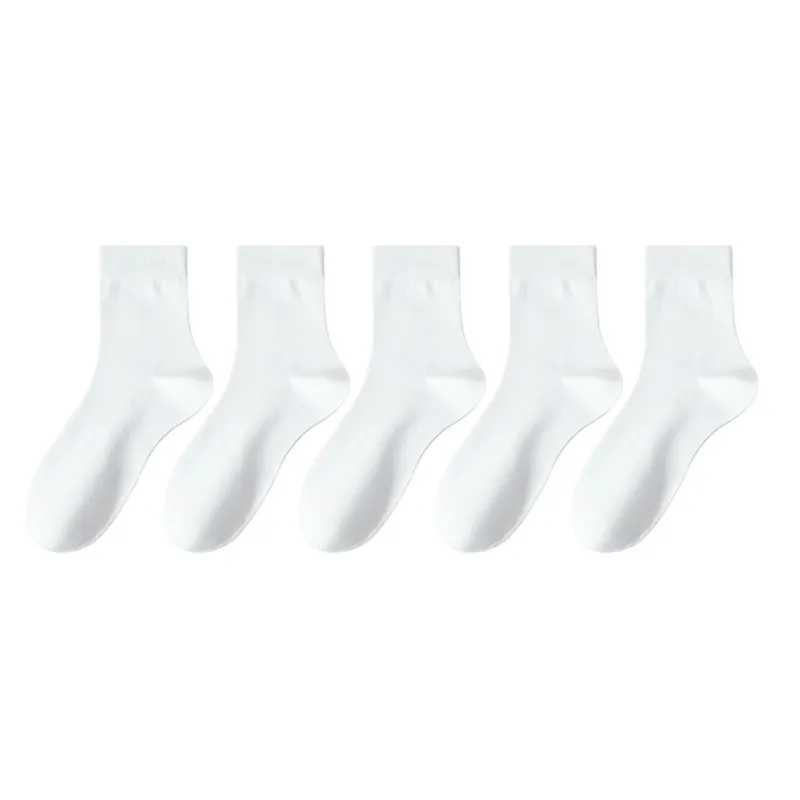 MIIOW Mid Calf Socks Men's 5 Pack White-0