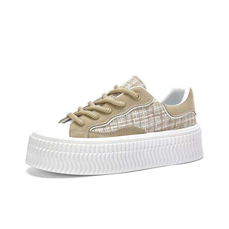 Warrior Chanel-Inspired Woven Tweed Anti-Slip And Wear-Resistant Lightweight Low-Top Canvas Skateboard Shoes Women's-1