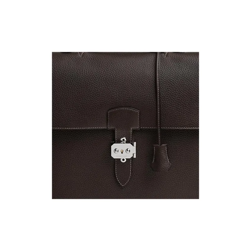HERMES Sac A Depeches Togo Calfskin Silver Buckle Handbag Men's 46 Ebene Ebony-3