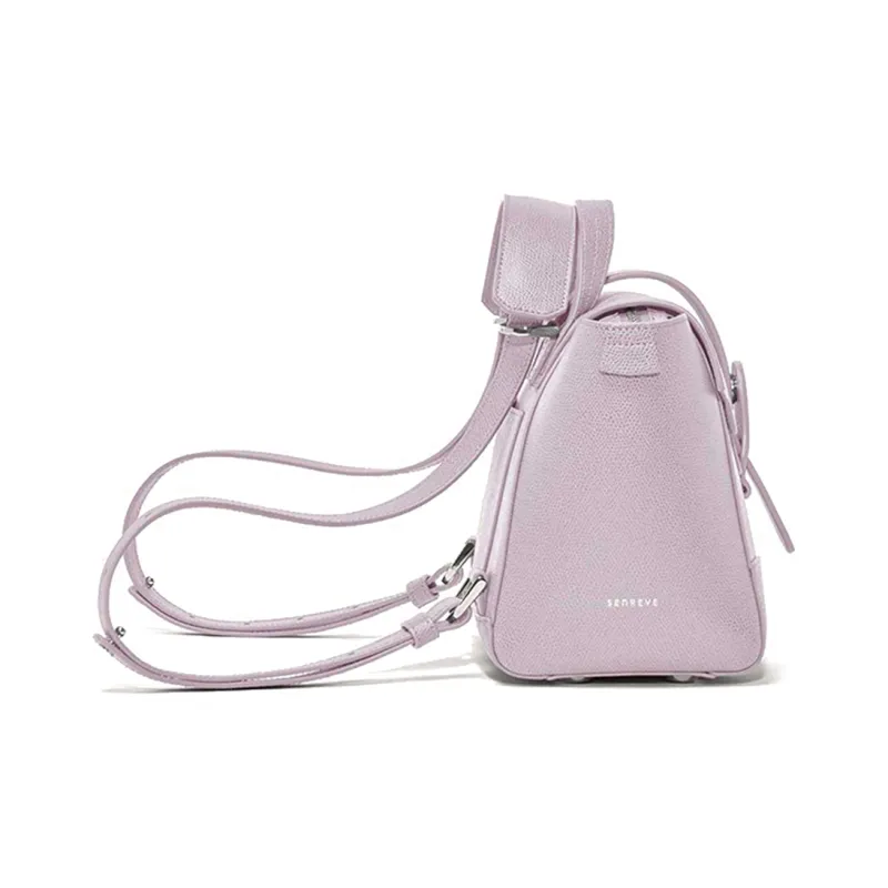 SENREVE Litchi Grain Top Grain Cow Leather Handheld Backpack Crossbody Bag Small Size Unisex Lavender-2