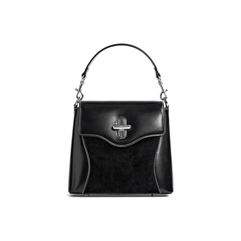 Cthulhu Cow Split Leather Modern Box Bag Patchwork Handbag Crossbody Bag Medium Size Women's Burgundy/Black-7