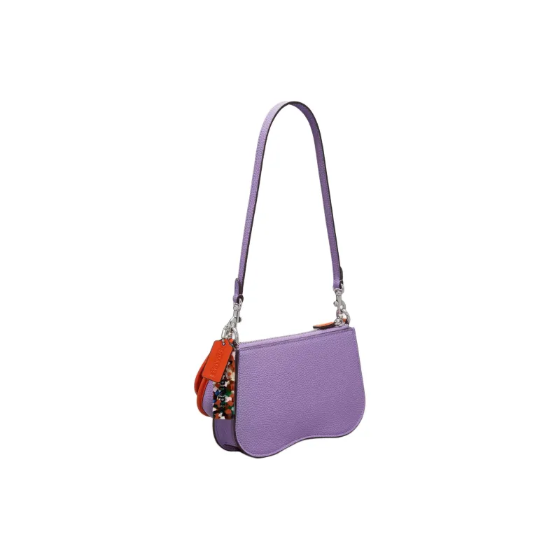 COACH Leather Handbag Shoulder Bag Medium Size Women's Purple Multicolor Orange-3