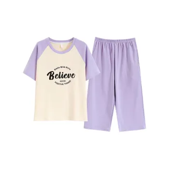 Pretty Lady Pajama Set Women's Apricot Purple Letter