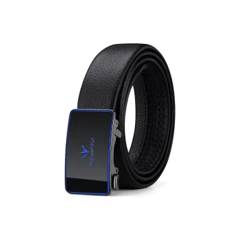 WilliamPOLO Top Grain Cow Leather Leather Belts Men's Blue Inward-Curling Hair 3.5cm Width