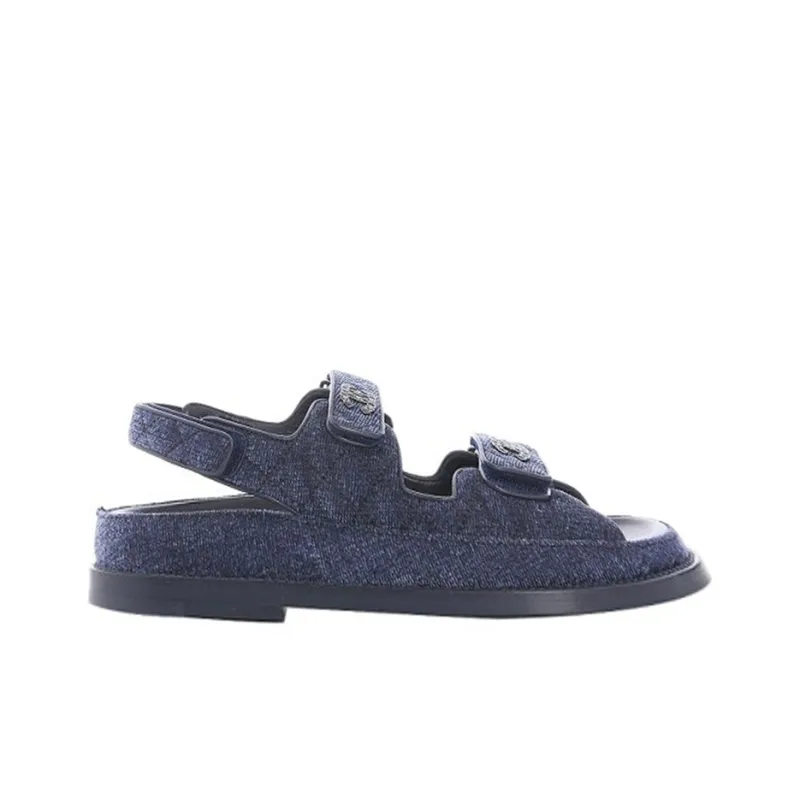 CHANEL One Strap Sandals Women's Dark Blue-1