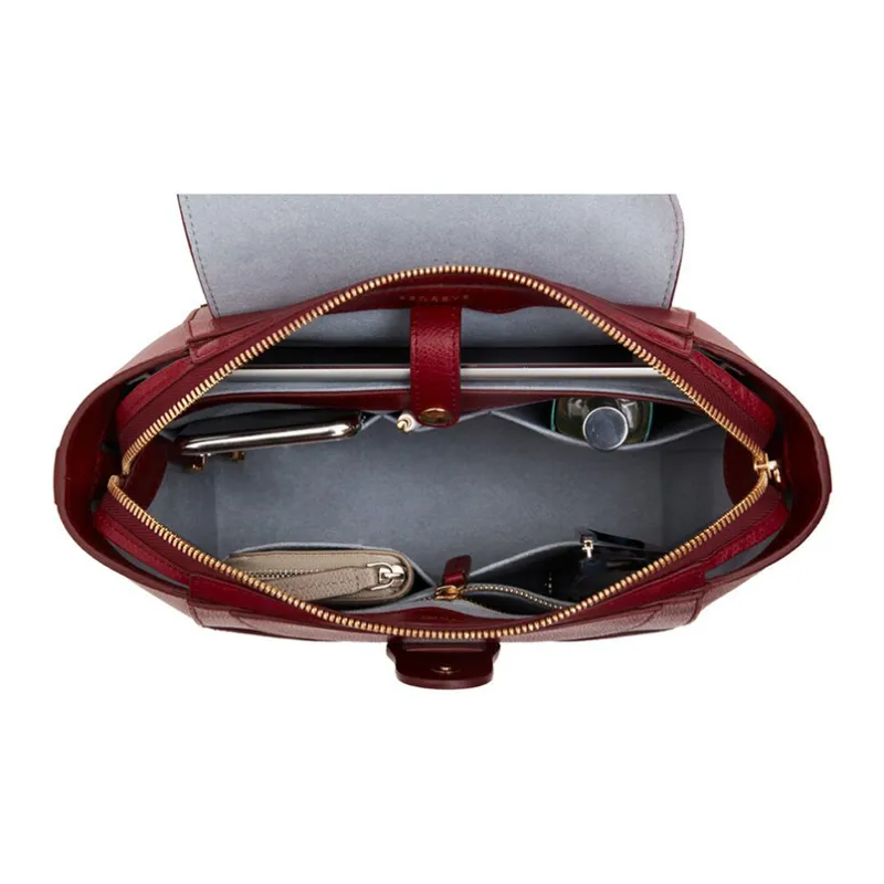 SENREVE Litchi Grain Top Grain Cow Leather Shoulder Bag Handheld Backpack Small Size Unisex Merlot Red-2