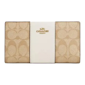 COACH Slim Wallet Coated Canvas With Smooth Leather Wallet Small Size Women's Light Khaki & White