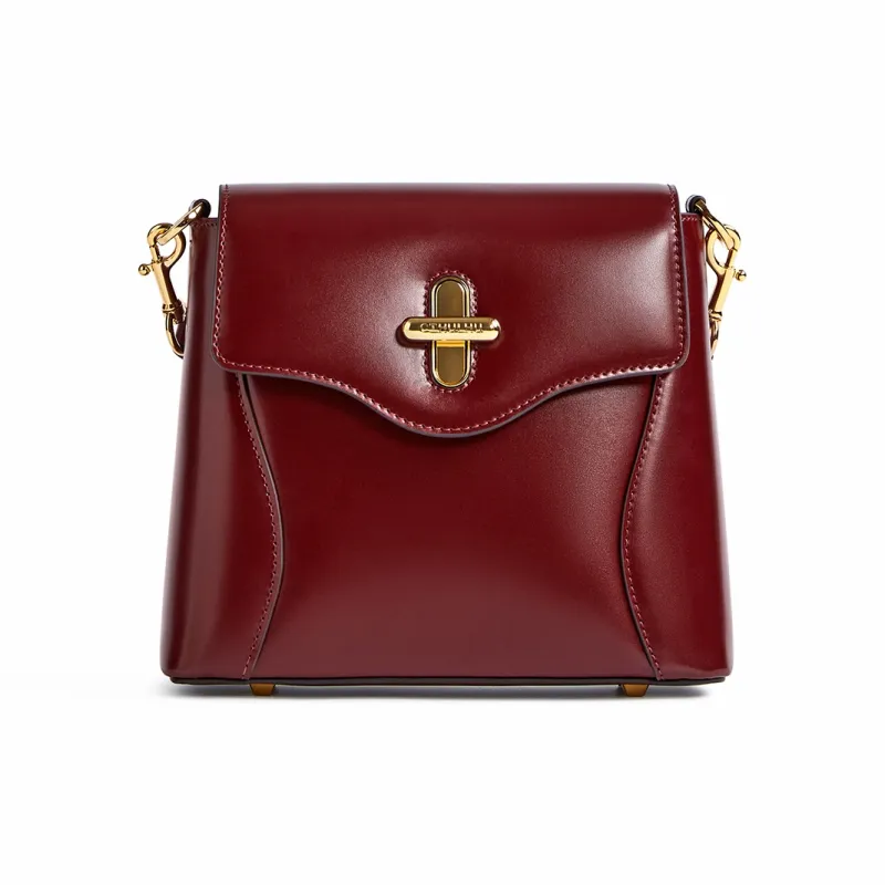 Cthulhu Cow Split Leather Modern Box Bag Patchwork Handbag Crossbody Bag Medium Size Women's Burgundy/Black-1