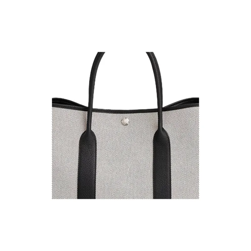 HERMES Garden Party Canvas With Leather Canvas Bag One Shoulder Handbag Unisex Light Beige/Black/Gallon Black-3