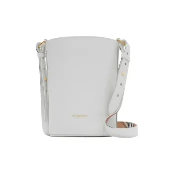 Burberry Textured Calfskin Bucket Bag Handbag Shoulder Bag Crossbody Bag Small Size Women's White