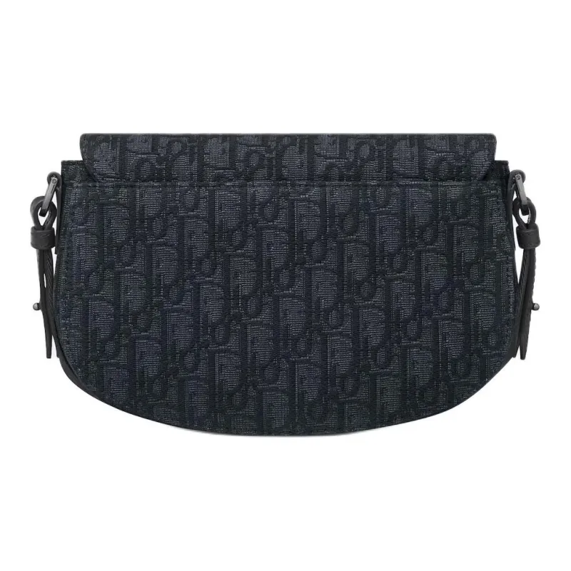 DIOR Printed Fabric With Grain Cow Leather Saddle Messenger Bag, Shoulder Bag, Crossbody Bag Unisex Black-3