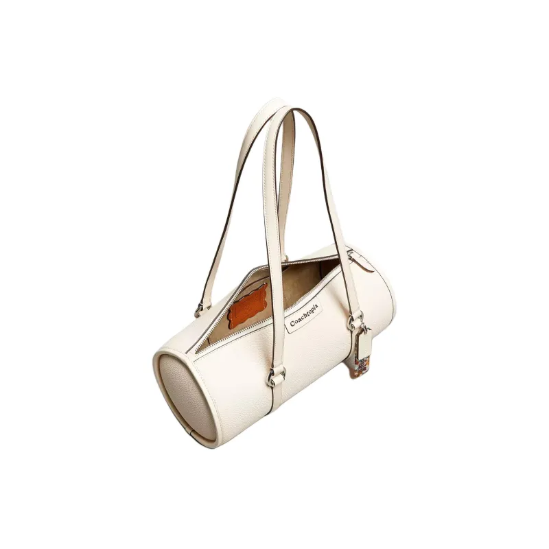 Coachtopia Leather Cylinder Bag Handbag Shoulder Bag Women's Beige-3