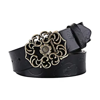 MUSTKOO Genuine Leather Wide Belt Vintage Plate Buckle Casual Versatile Leather Belts Women's