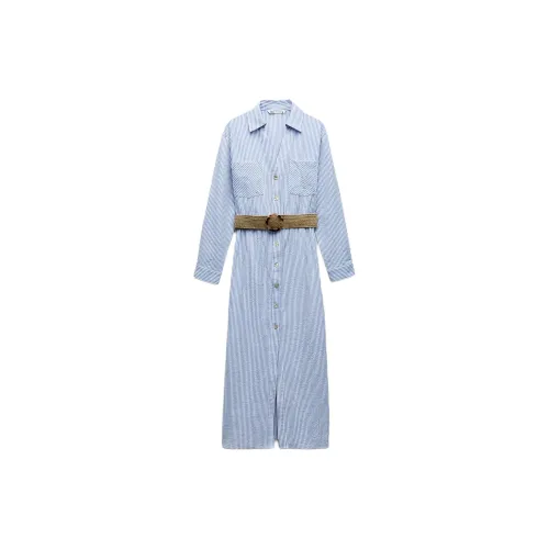 ZARA Long-Sleeved Dresses Women's Blue