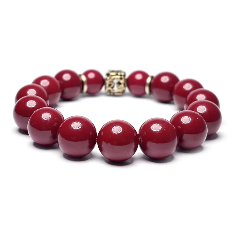MOUNTAINS AND MANS Reconstructed Cinnabar Auspicious Fortune Beaded Bracelet Men's-2
