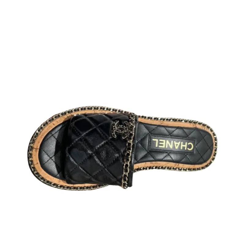 CHANEL Slide Slippers Women's Black-1