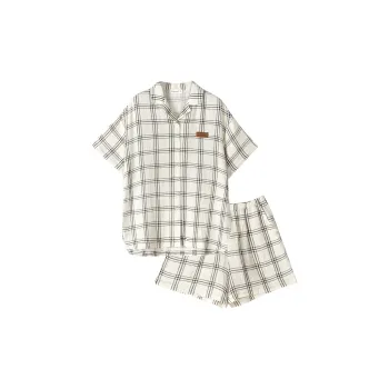 Same Language Pajama Set Women's Orange White Grid Plaid