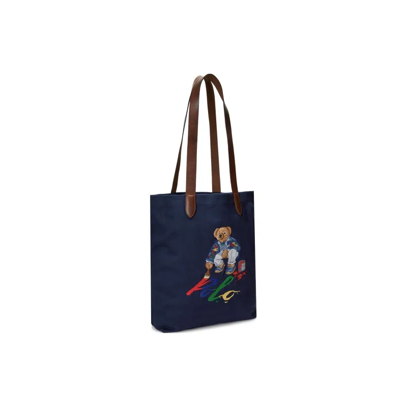 Polo Ralph Lauren Fabric Tote Bag Shopping Bag Shoulder Bag Handbag Large Size Unisex Marine Blue-1