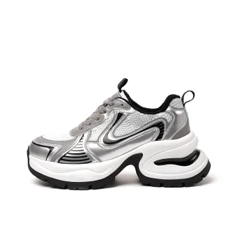 Help Cushioned Slip-Resistant Breathable Low-Top Chunky Sneakers Women's Silver