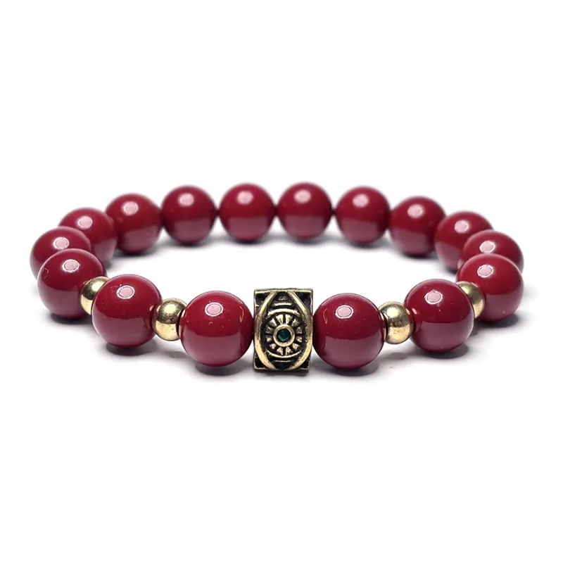 MOUNTAINS AND MANS Reconstructed Cinnabar Auspicious Fortune Beaded Bracelet Unisex-3